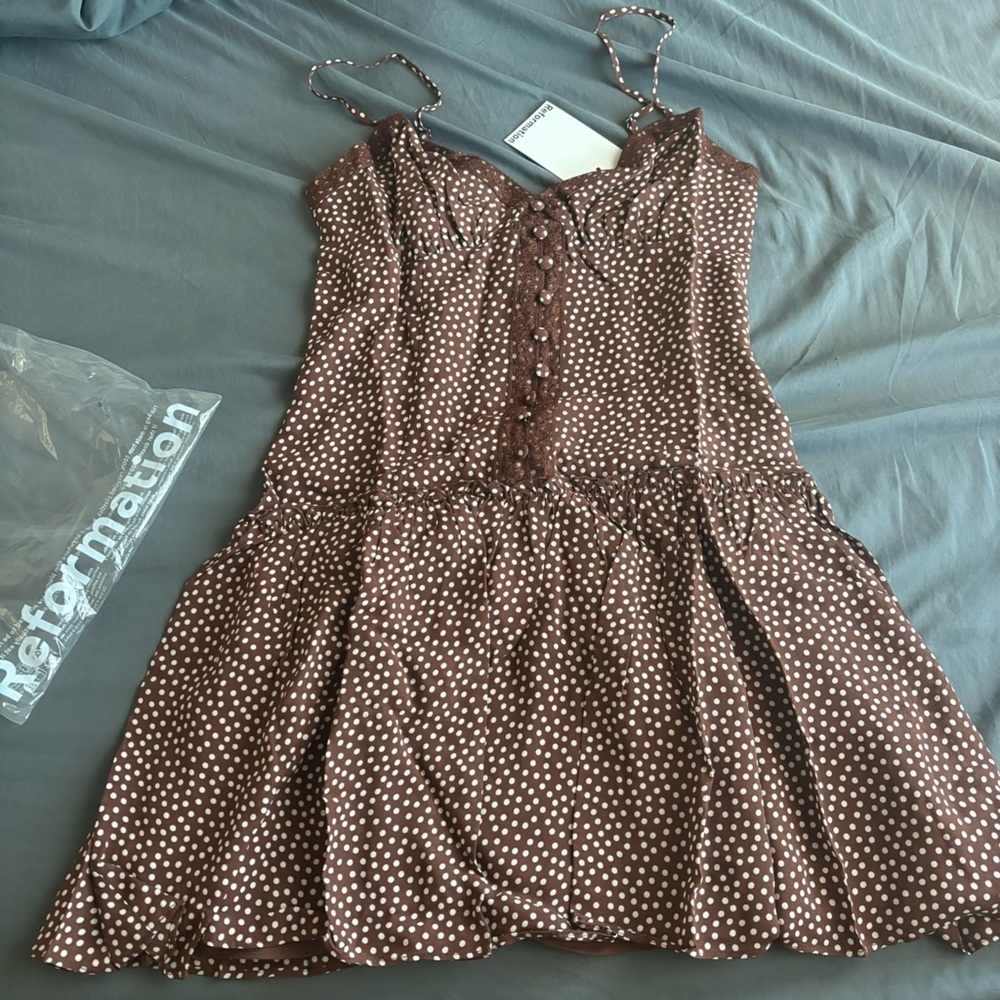 Reformation Brown Polka Dot Dress